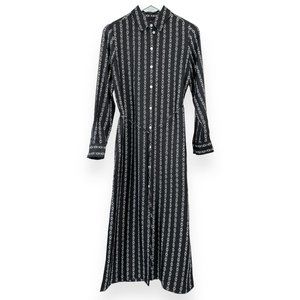 Theory Black & White Chainlink Print Belted Silk Maxi Shirt Dress sz S